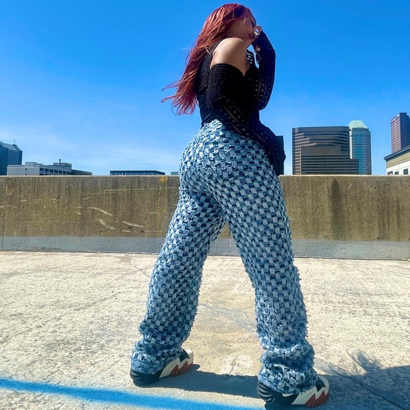 Jaded London Checkered Blue Denim Jeans - Picture 3 of 5